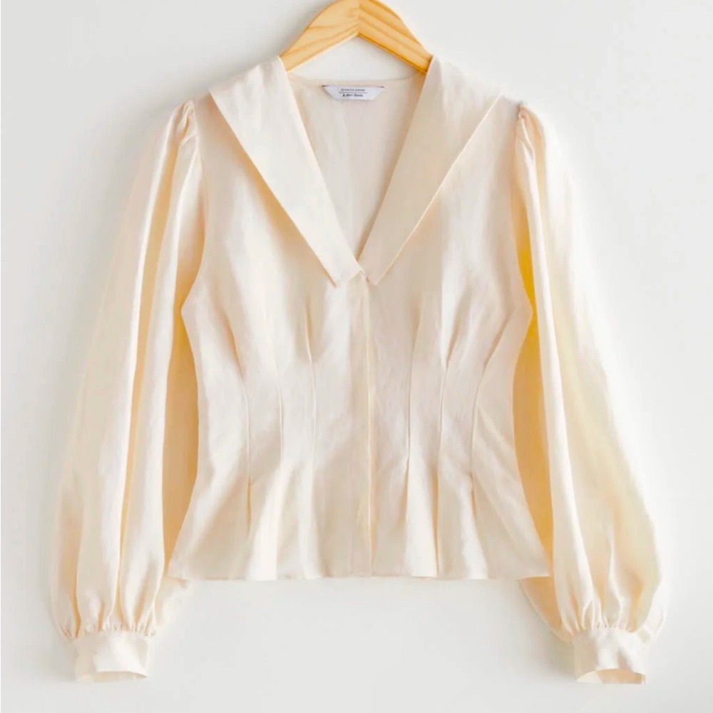 NWT &Other Stories Puff sleeve pleated white blouse Size: 12